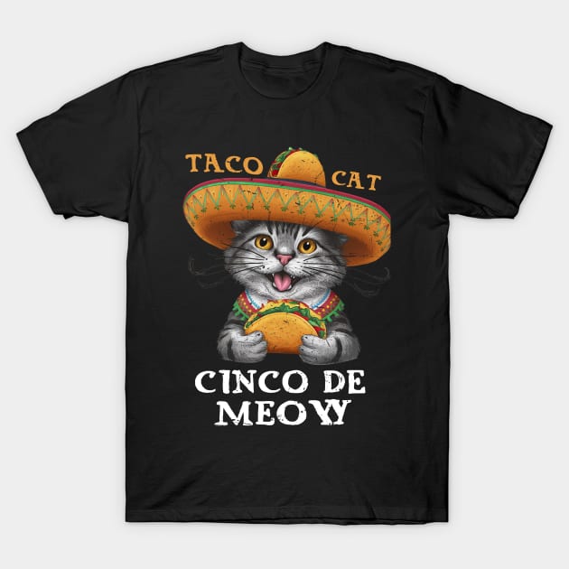Cinco De Meow Funny Cat De mayo Fiesta  Taco Cat T-Shirt by CoolFuture